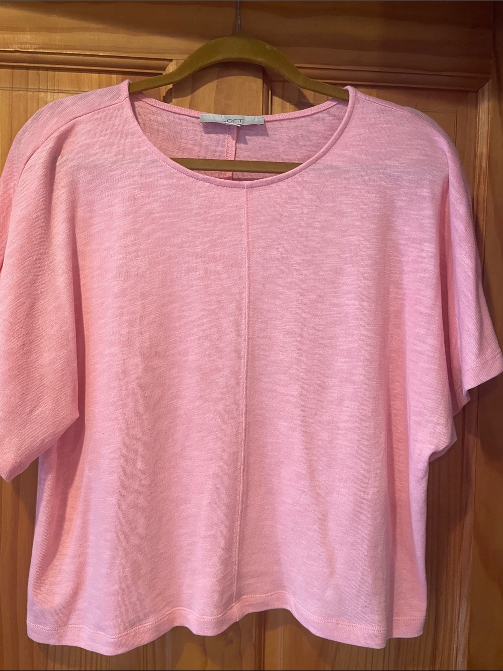 LOFT Light Pink Short-Sleeve Center Seam Knit Top